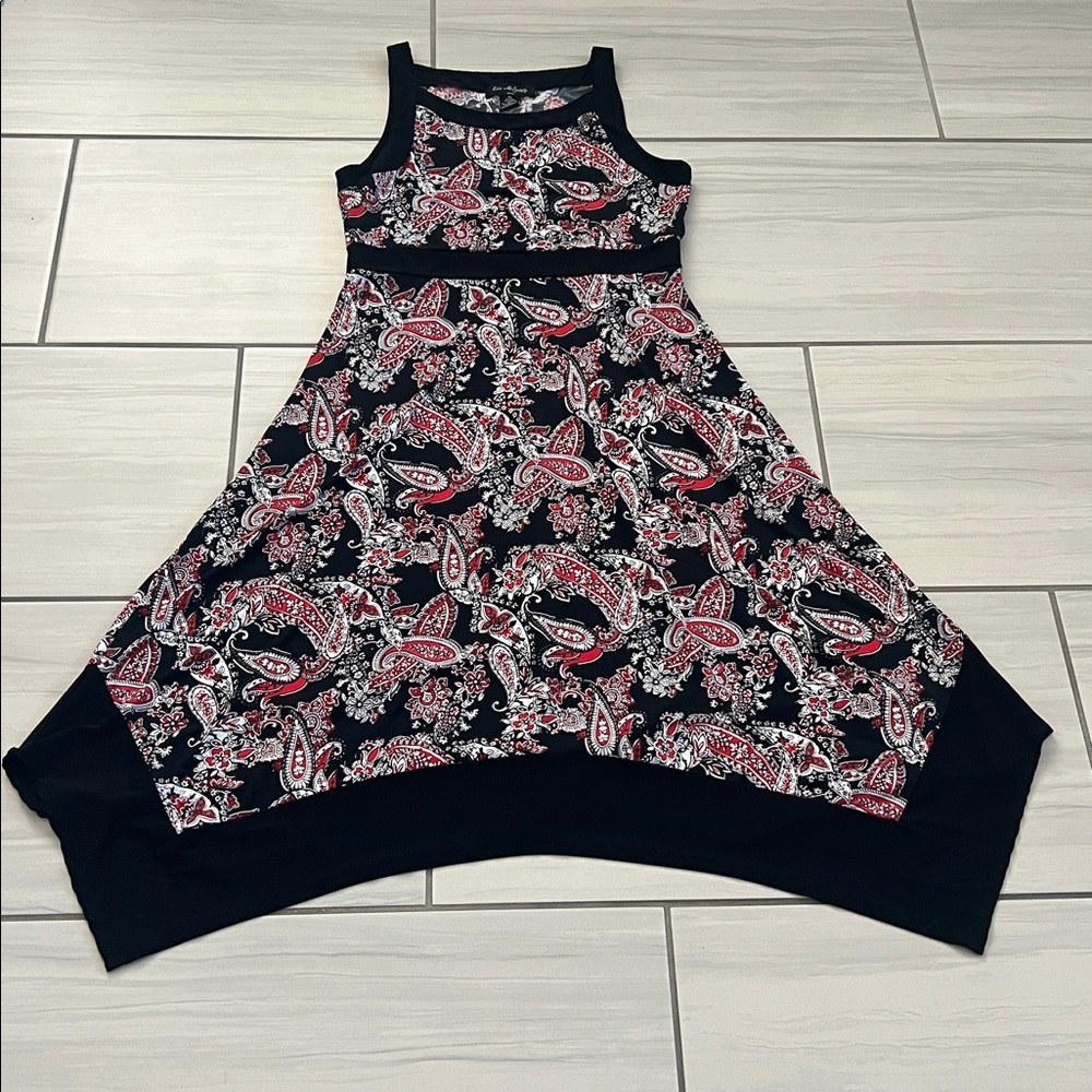 Elie McCarthy Paisley Pattern Red White & Black Sleeveless Stretch Dress Size PL - Picture 4 of 10